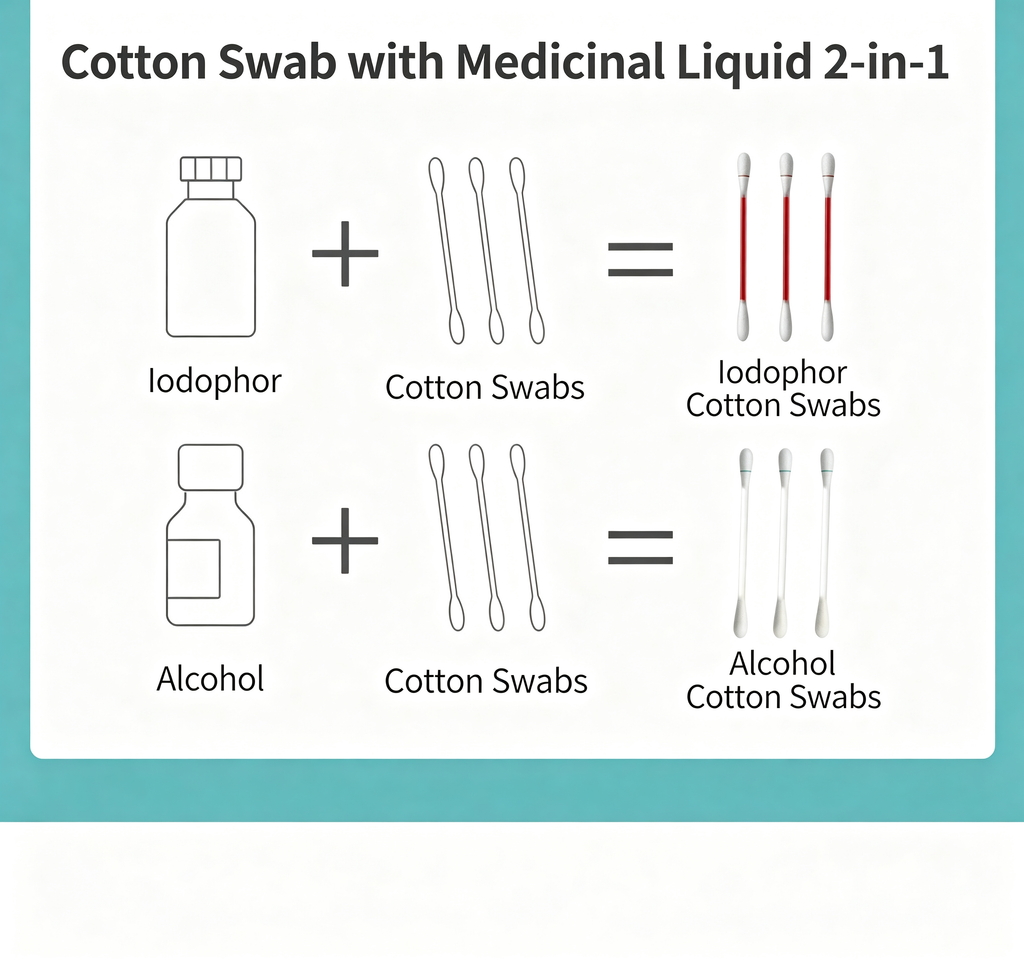 Portable Double-Ended Iodine Alcohol Disinfecting Swab Sticks