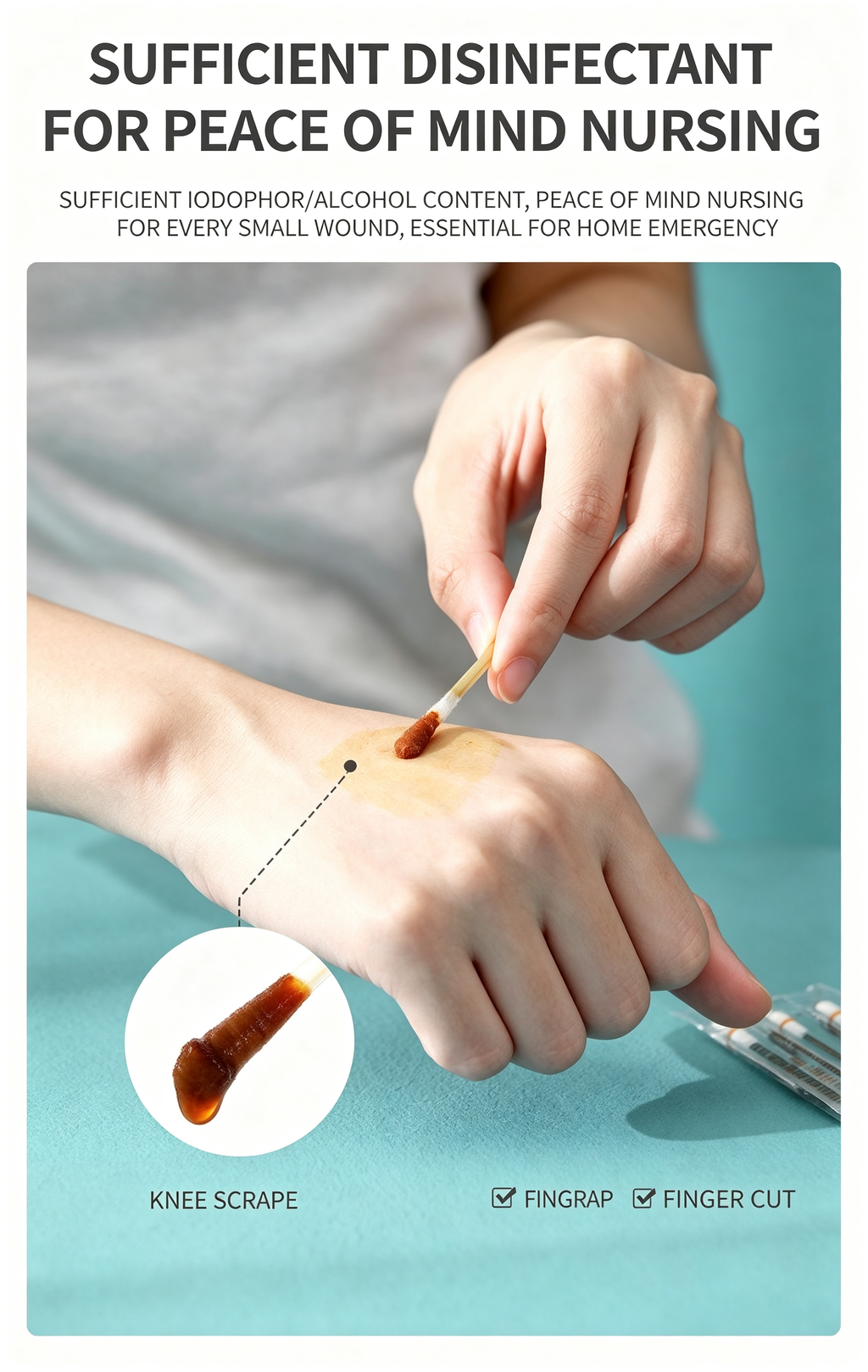 Portable Double-Ended Iodine Alcohol Disinfecting Swab Sticks