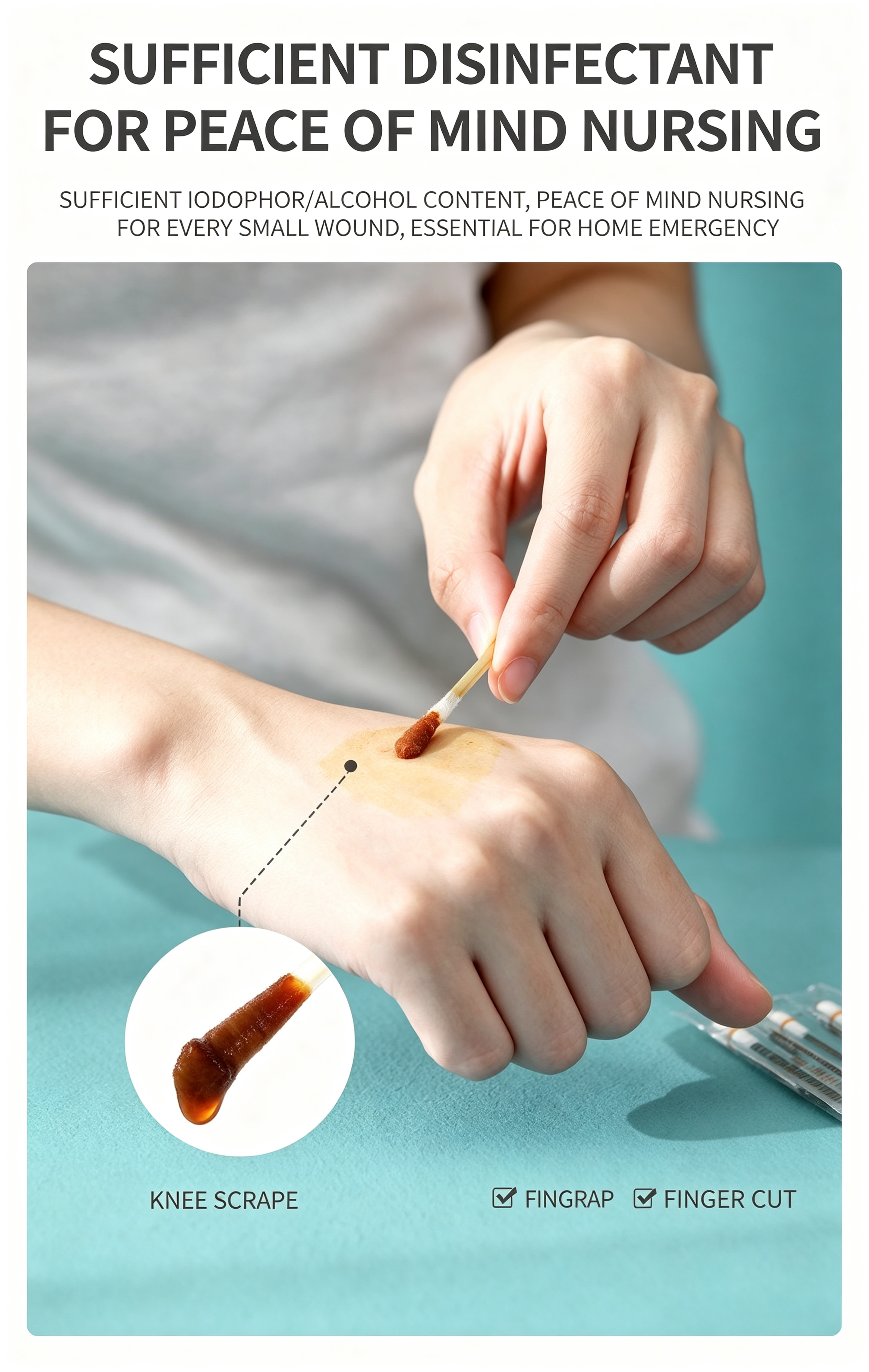 Portable Double-Ended Iodine Alcohol Disinfecting Swab Sticks