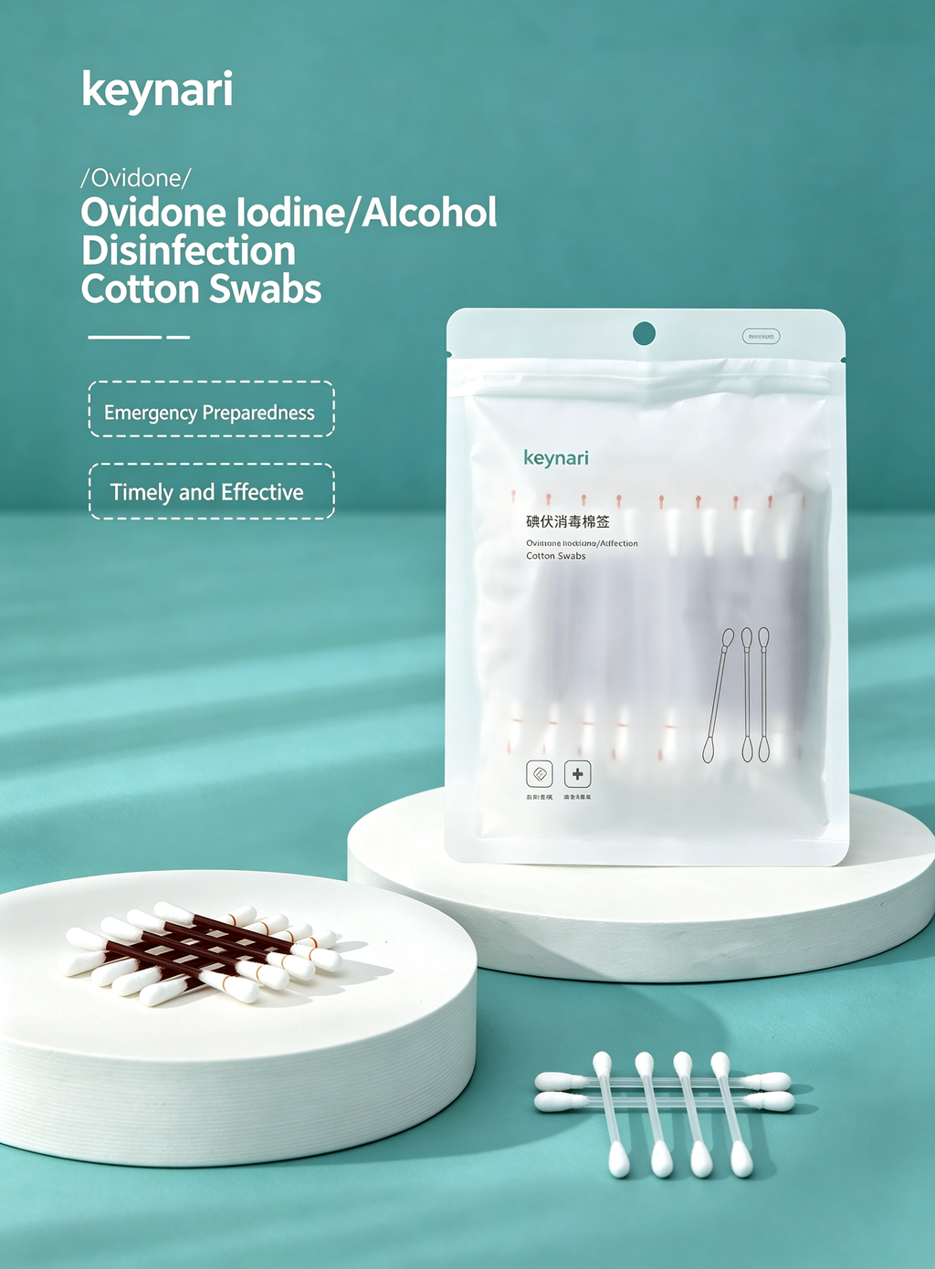 Portable Double-Ended Iodine Alcohol Disinfecting Swab Sticks