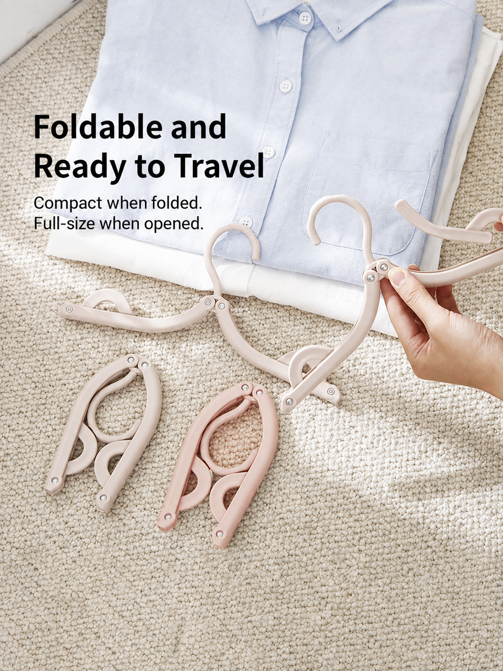 Foldable travel hanger in use