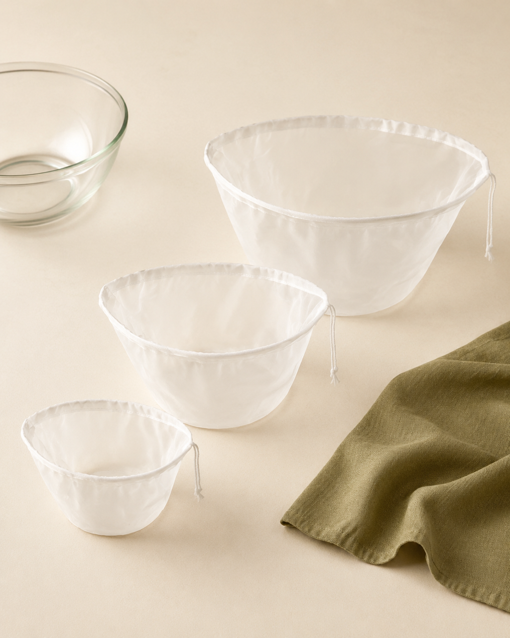 Three sizes of reusable mesh strainer bag