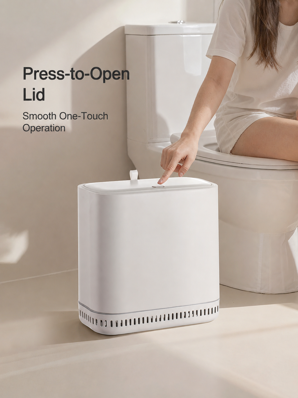 Press-to-open trash bin lid
