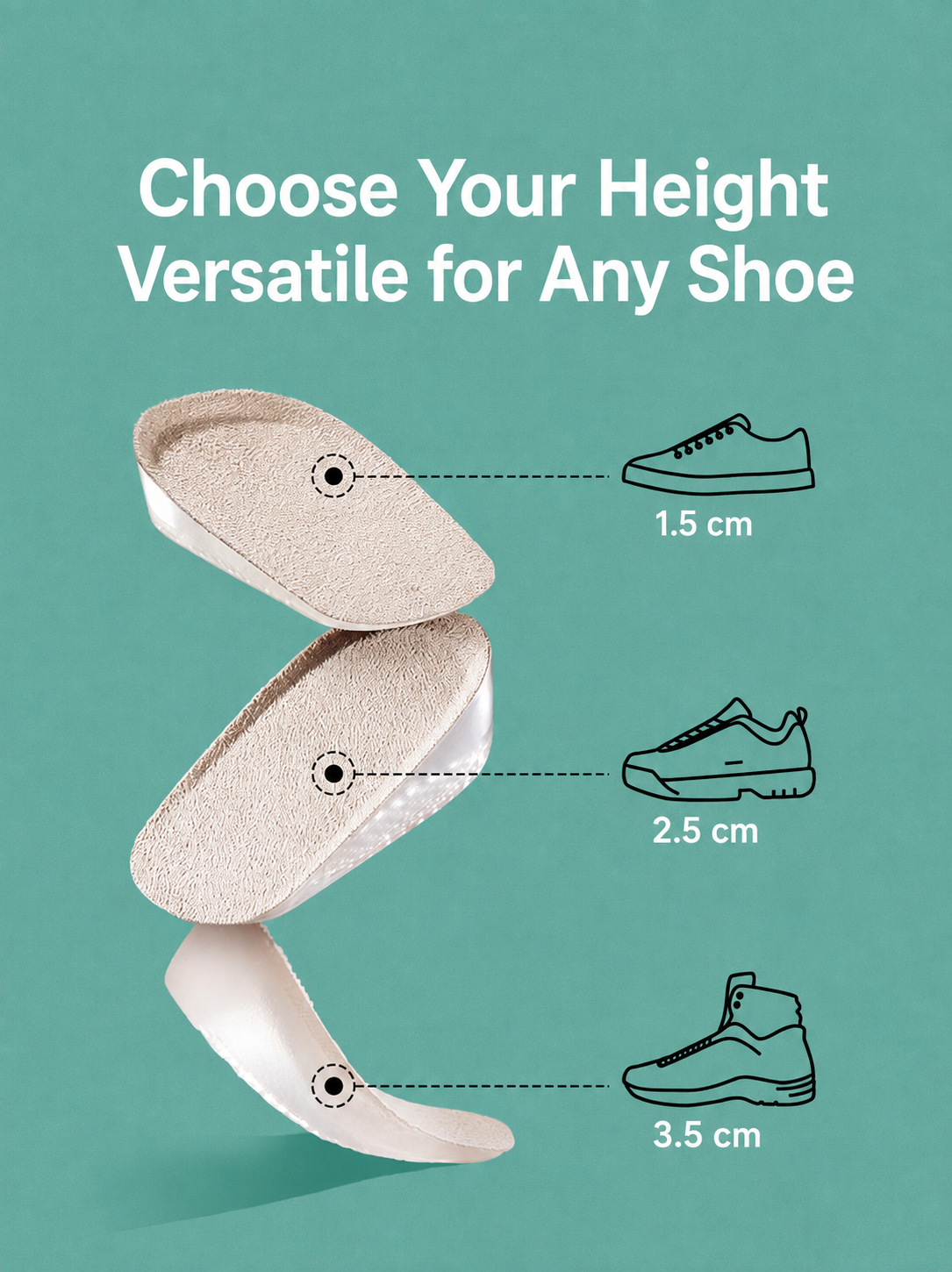 Height-Boosting Gel Shoe Insoles – 1.5/2.5/3.5 cm